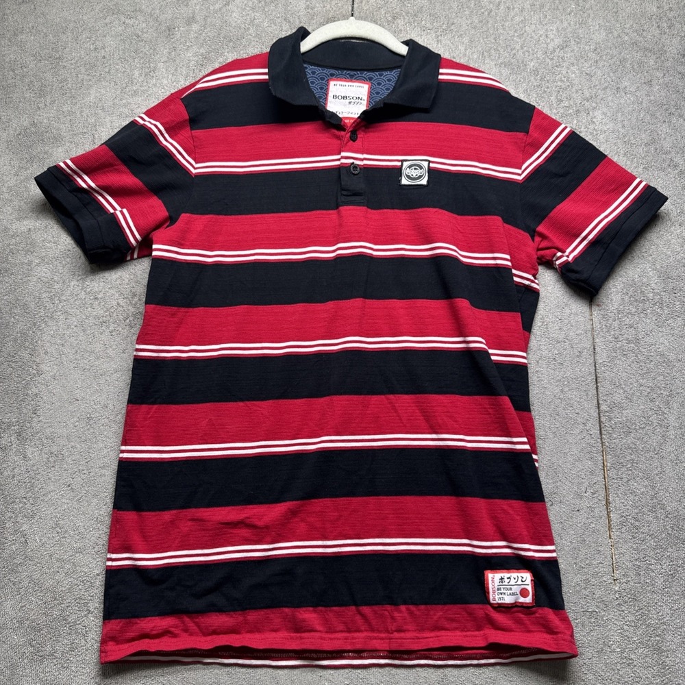 Bobson Men's Red Striped Polo Shirt Short Sleeve Cotton Japan XL